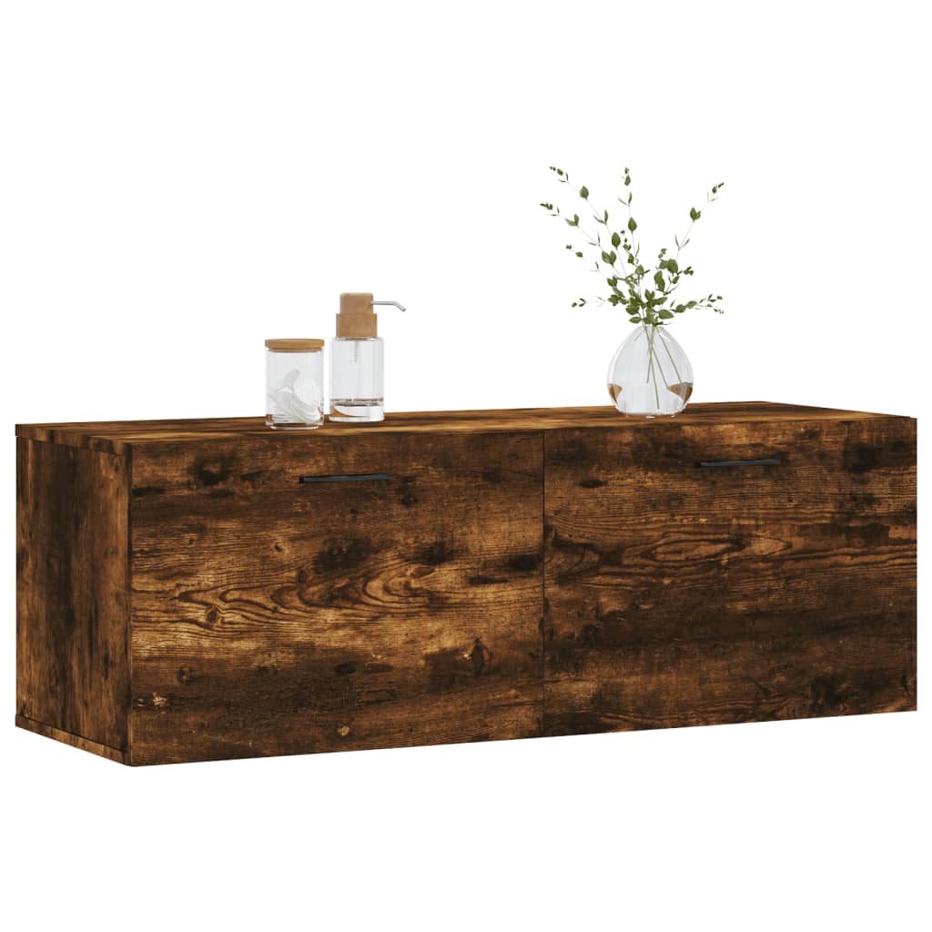 Wandkast 100x36,5x35 cm bewerkt hout gerookt eikenkleurig