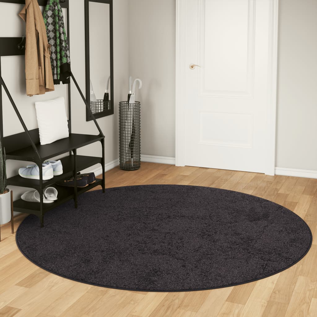 Vloerkleed wasbaar anti-slip Ø 200 cm antracietkleurig