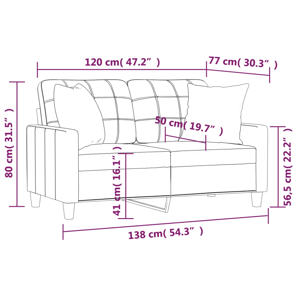 Tweezitsbank met sierkussens 120 cm kunstleer grijs