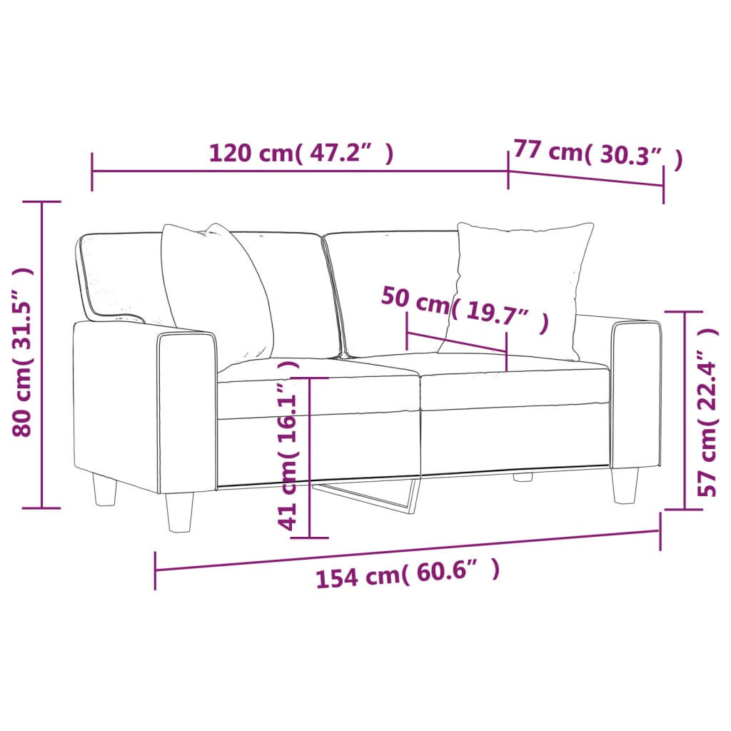 Tweezitsbank met sierkussens 120 cm kunstleer zwart