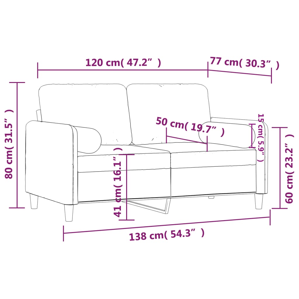 Tweezitsbank met sierkussens 120 cm fluweel roze