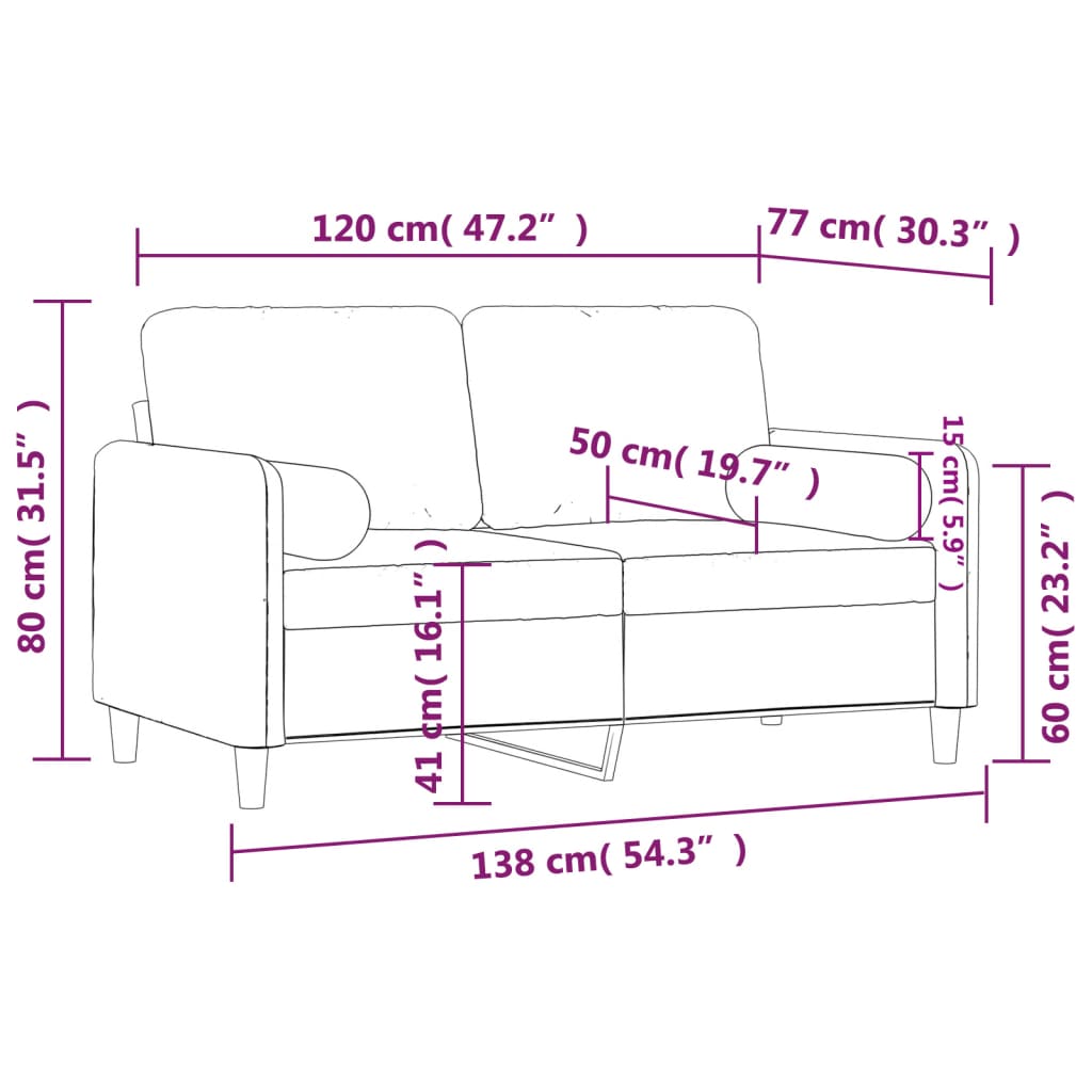 Tweezitsbank met sierkussens 120 cm fluweel bruin