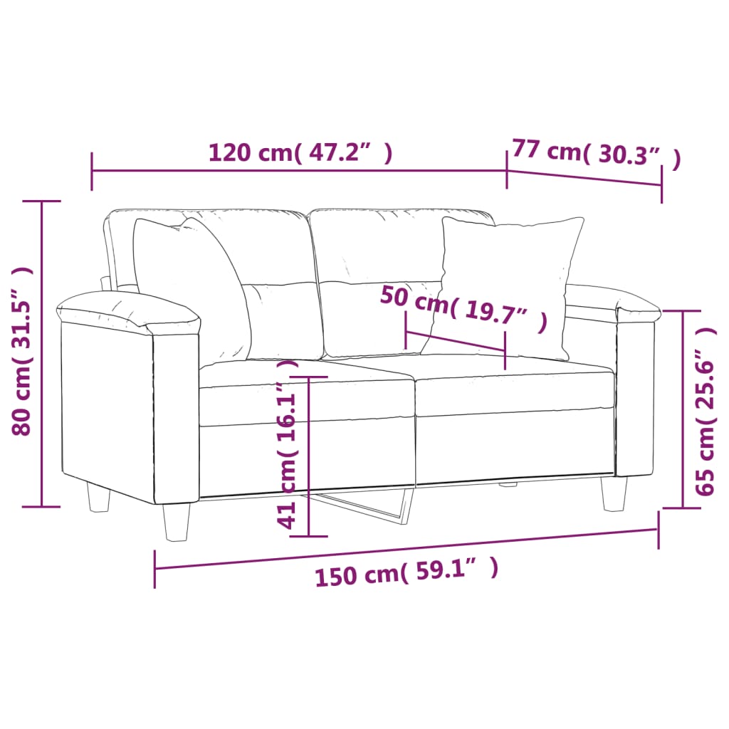 Tweezitsbank met kussens 120 cm microvezelstof zwart