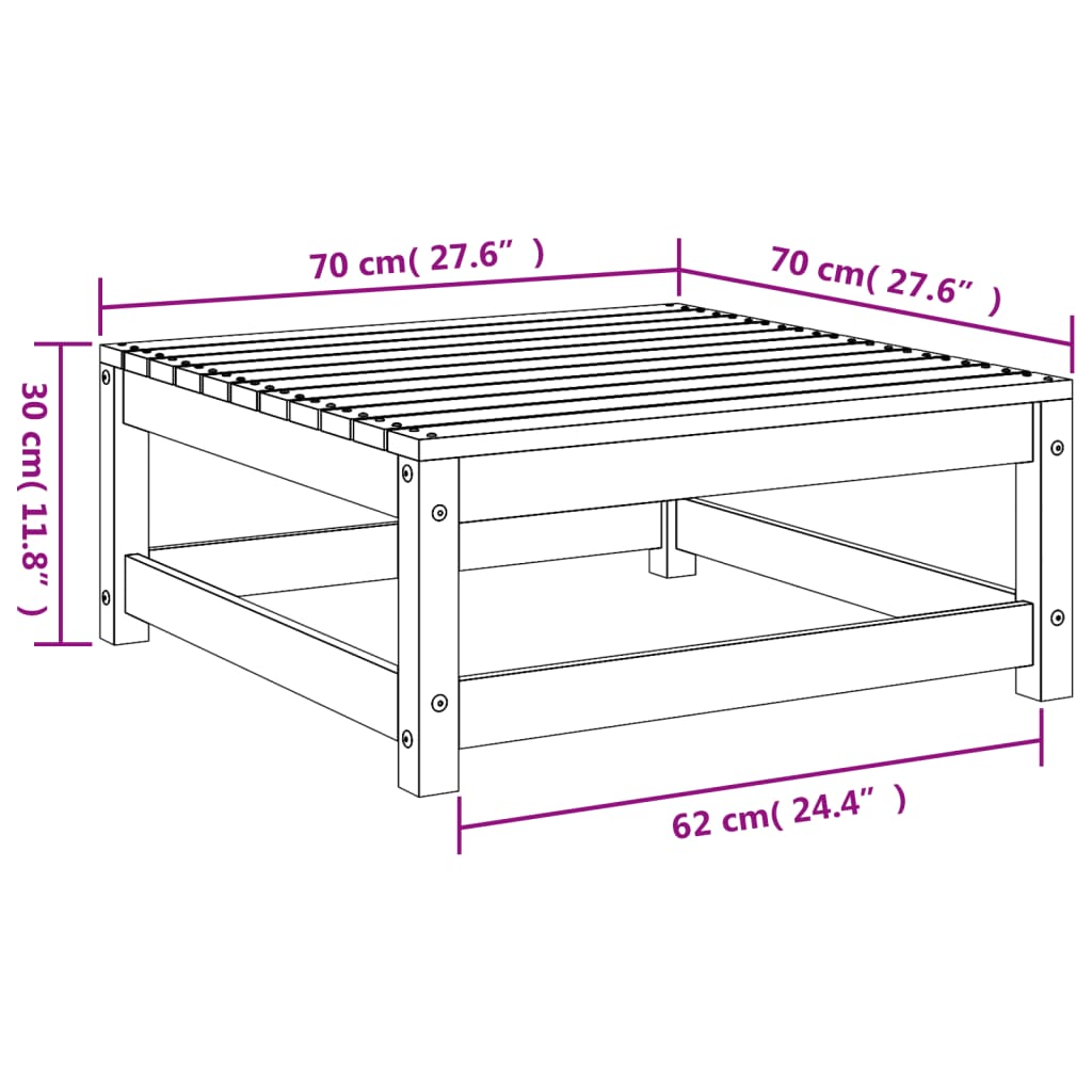 Tuinvoetenbank 70x70x30 cm massief grenenhout wit