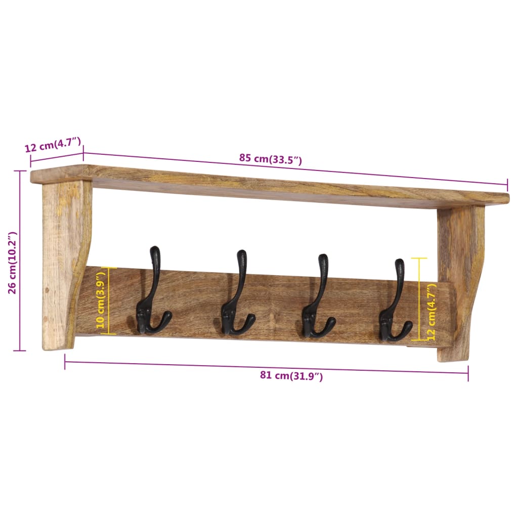 Wandkapstok met 4 haken massief mangohout