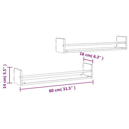 Wandschappen met stangen 2 st 80x16x14 cm zwart