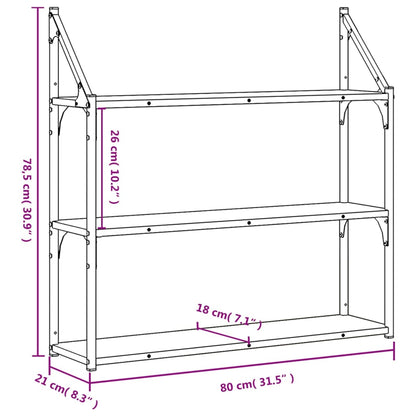 Wandrek 3-laags 80x21x78,5 cm bewerkt hout zwart