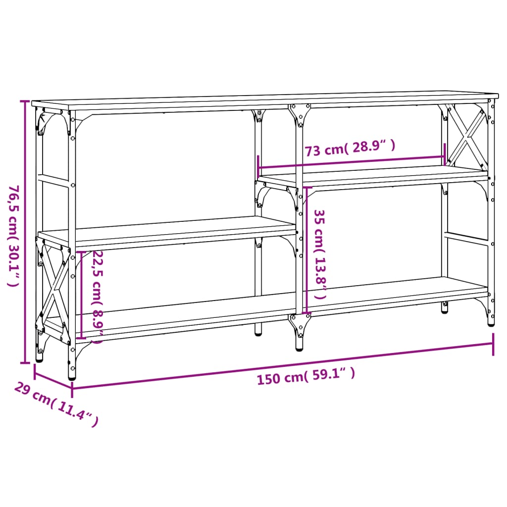 Wandtafel 150x29x76,5 cm bewerkt hout zwart