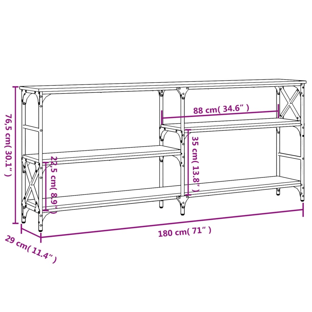 Wandtafel 180x29x76,5 cm bewerkt hout zwart