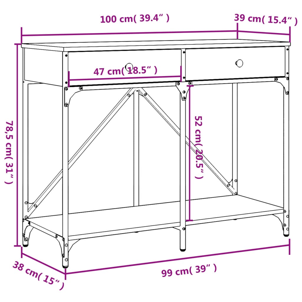 Wandtafel 100x39x78,5 cm bewerkt hout gerookt eikenkleurig