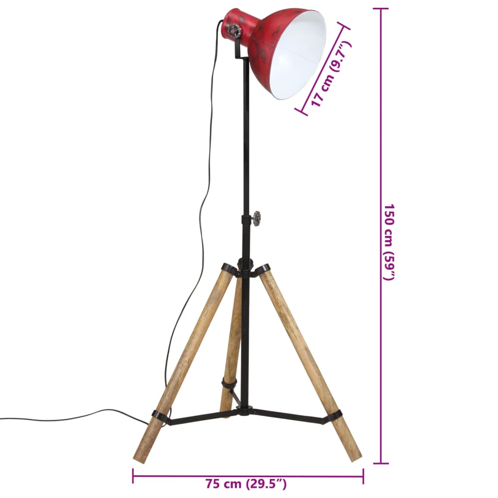 Vloerlamp 25 W E27 75x75x90-150 cm verweerd rood