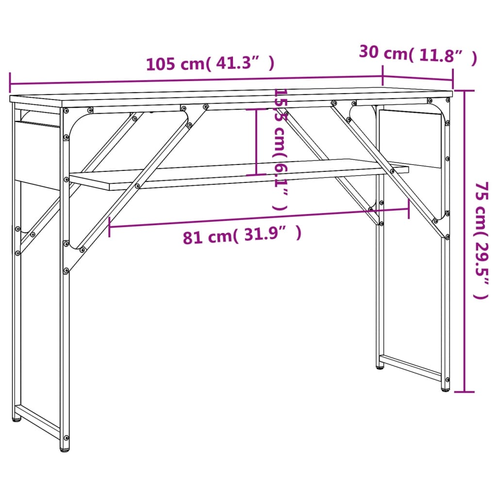 Wandtafel met schap 105x30x75 cm bewerkt hout zwart