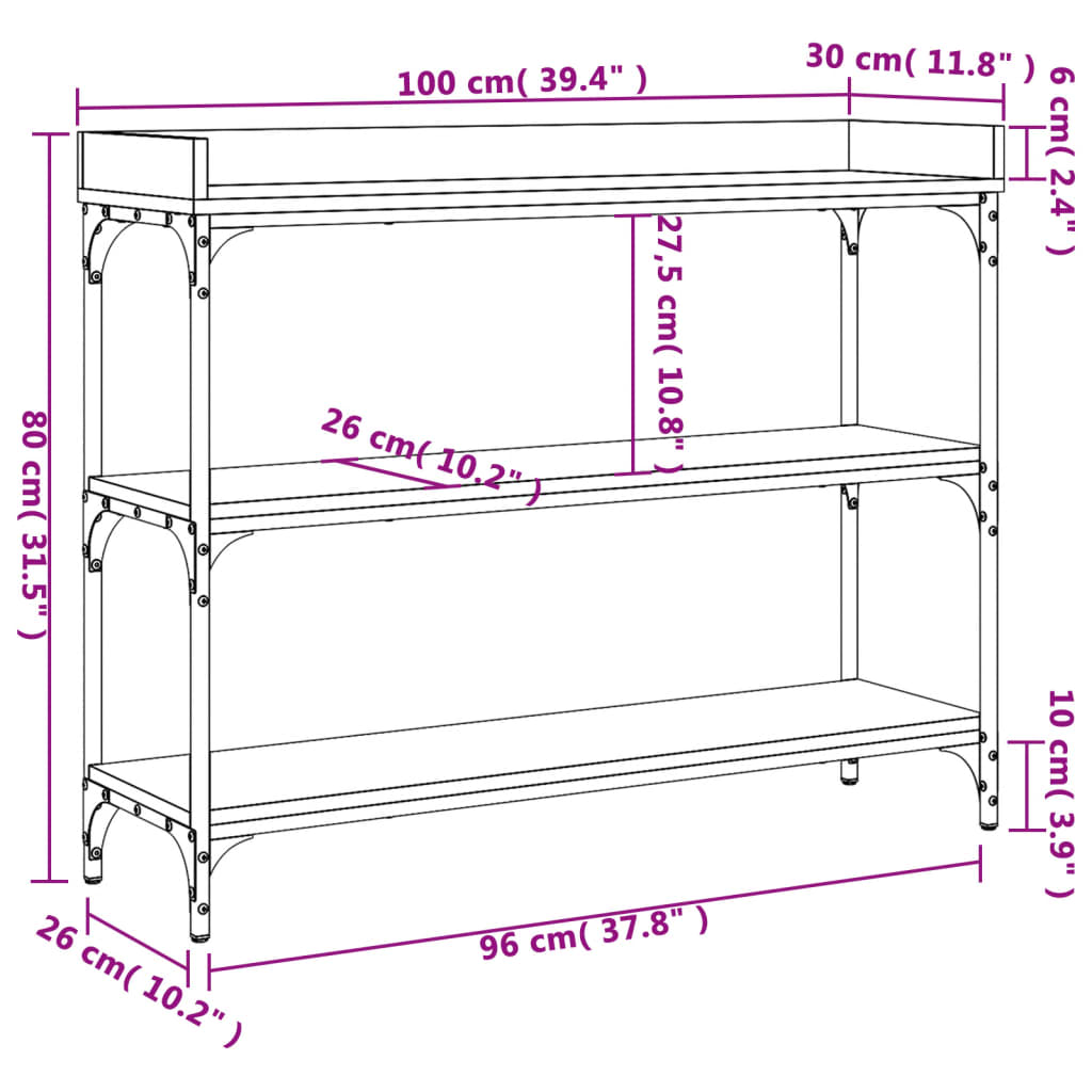 Wandtafel met schappen 100x30x80 cm grijs sonoma eikenkleurig