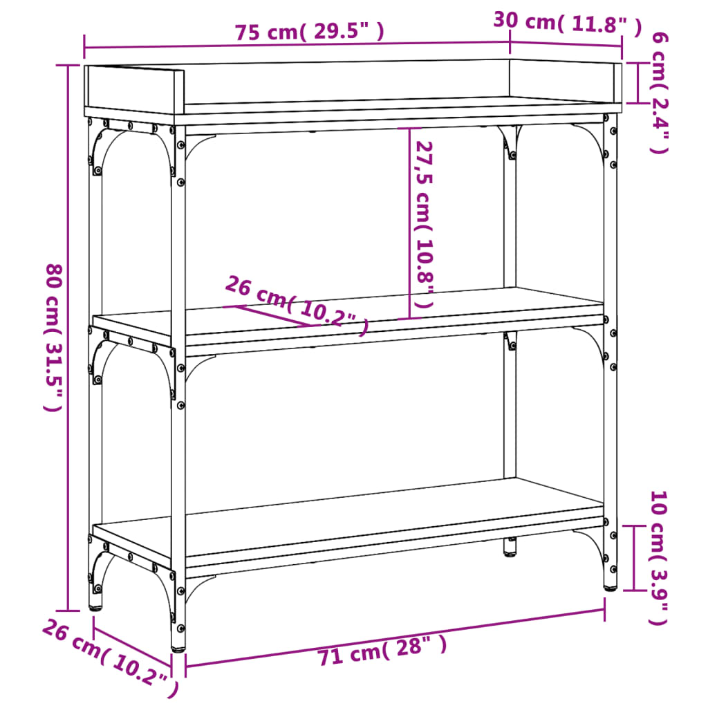 Wandtafel met schappen 75x30x80 cm zwart