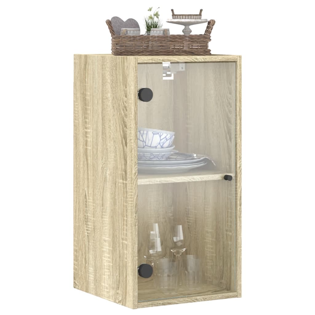 Wandkast met glazen deuren 35x37x68,5 cm sonoma eikenkleurig