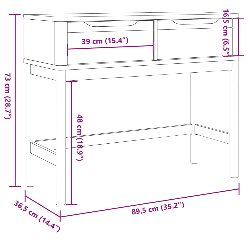 Wandtafel FLORO 89,5x36,5x73 cm massief grenenhout wasbruin