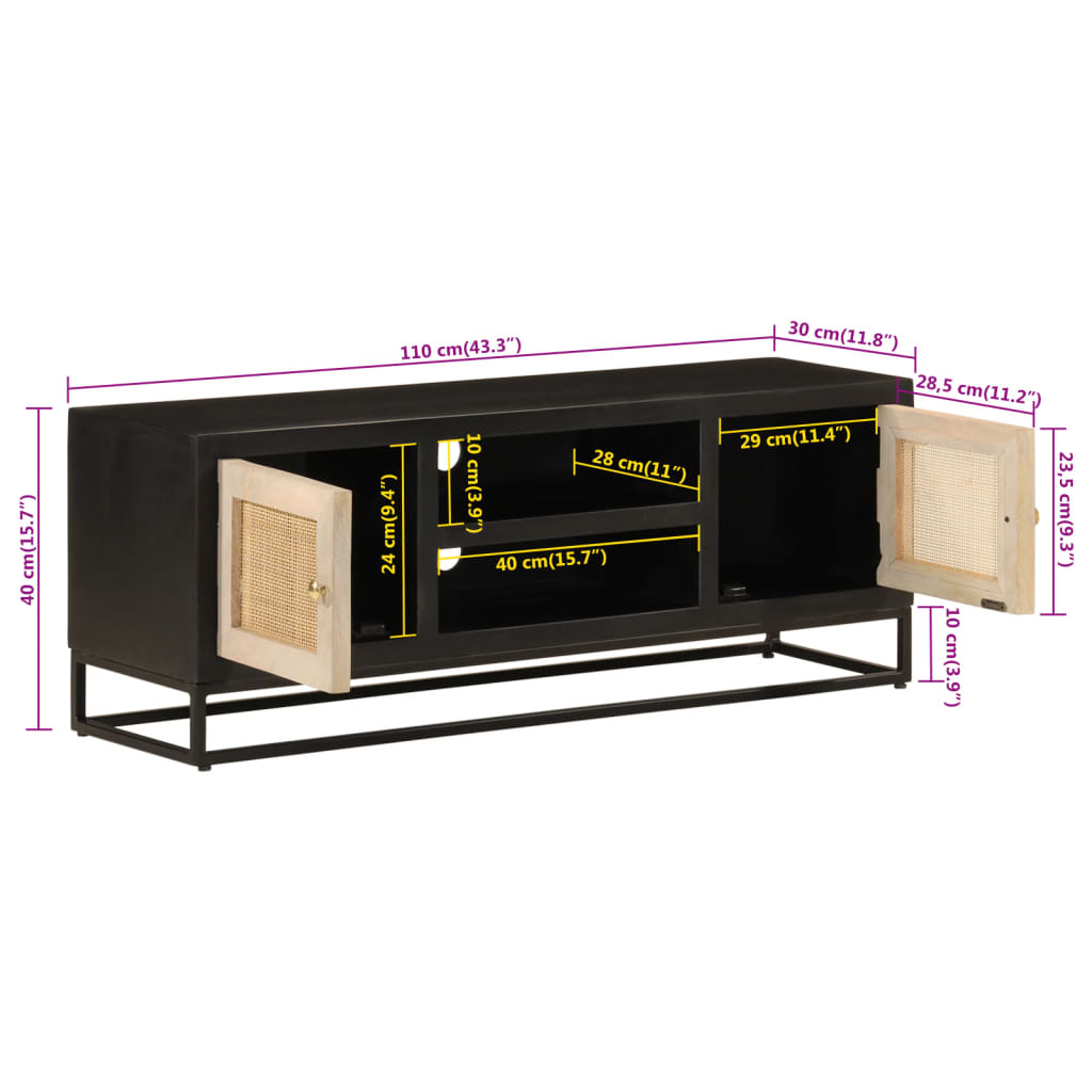 Tv-meubel 110x30x40 cm massief mangohout en ijzer zwart