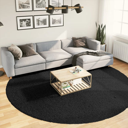 Vloerkleed PAMPLONA shaggy hoogpolig modern Ø 280 cm zwart