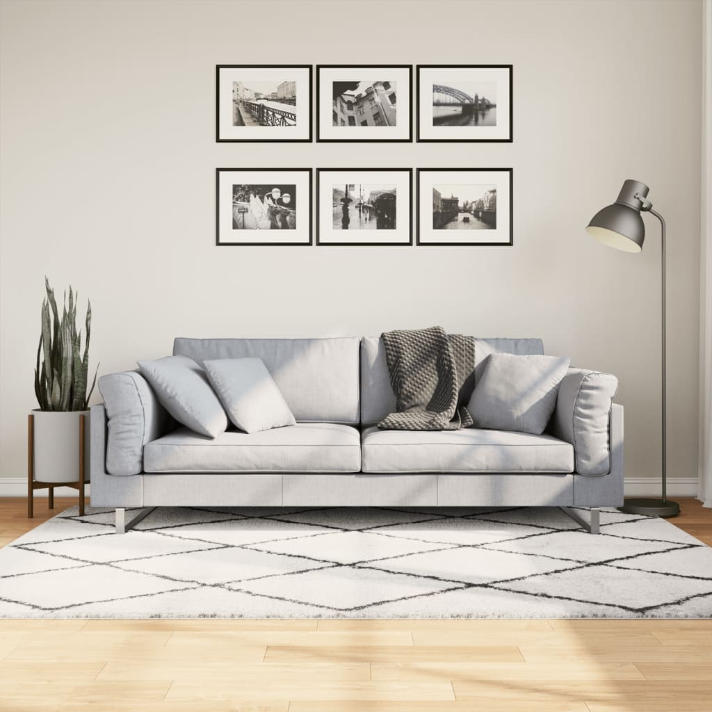 Vloerkleed shaggy hoogpolig modern 140x200 cm crème en zwart