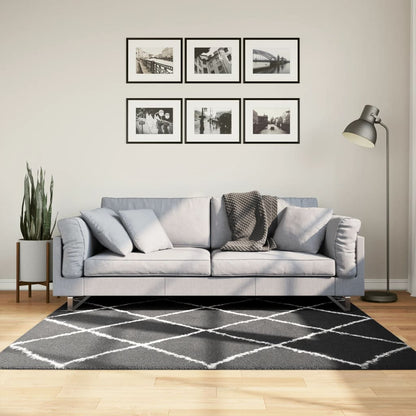 Vloerkleed shaggy hoogpolig modern 160x160 cm zwart en crème