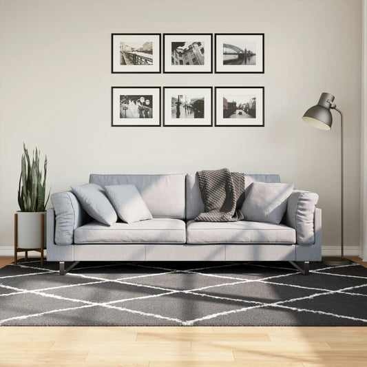 Vloerkleed shaggy hoogpolig modern 160x230 cm zwart en crème