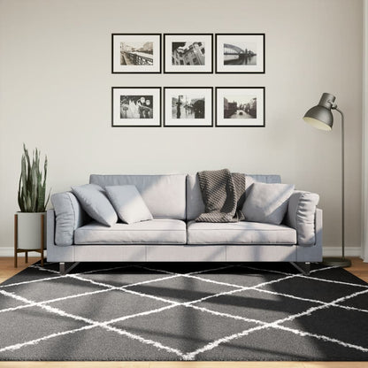 Vloerkleed shaggy hoogpolig modern 200x200 cm zwart en crème