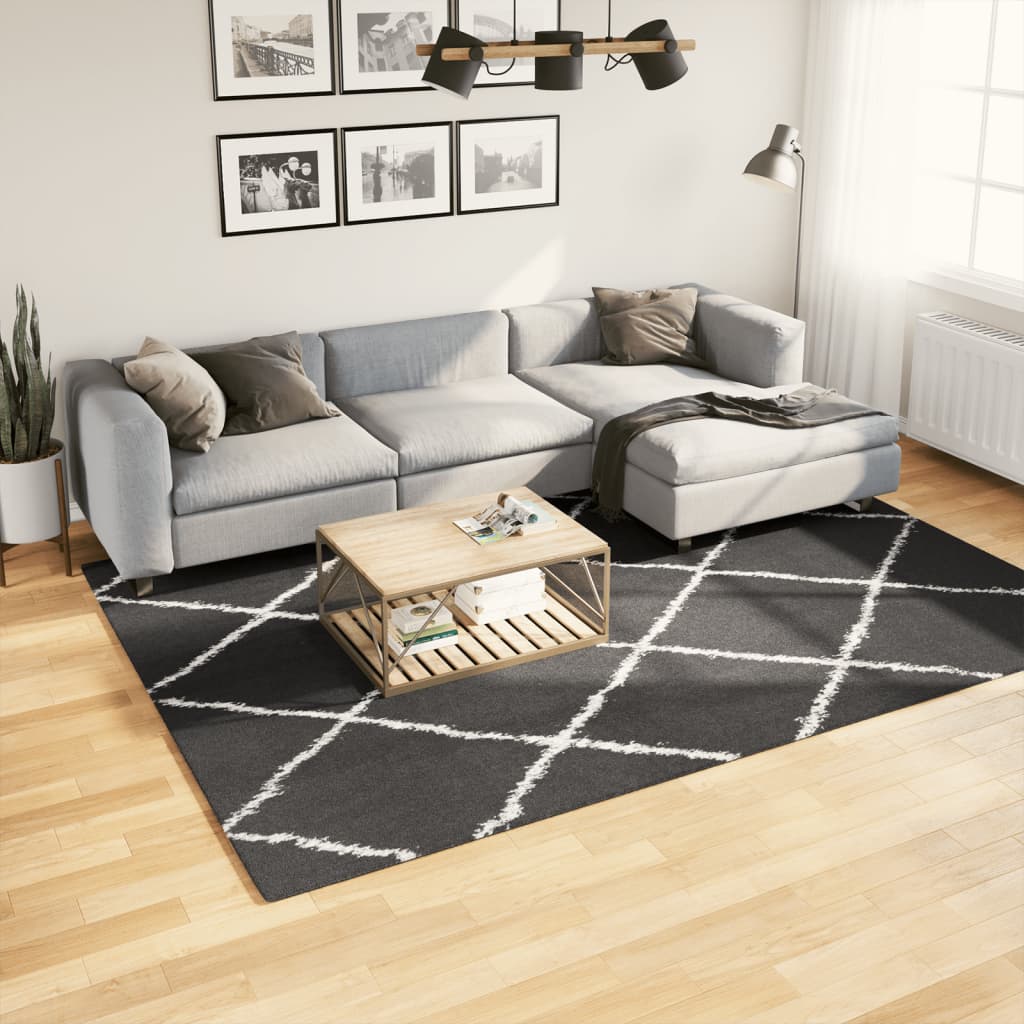 Vloerkleed shaggy hoogpolig modern 200x280 cm zwart en crème