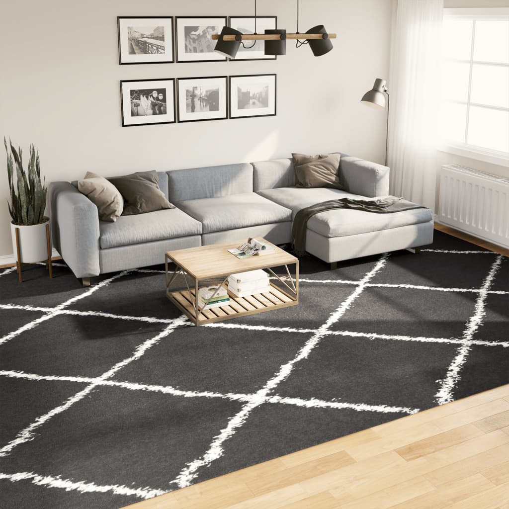 Vloerkleed shaggy hoogpolig modern 300x400 cm zwart en crème