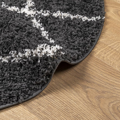 Vloerkleed shaggy hoogpolig modern Ø 160 cm zwart en crème