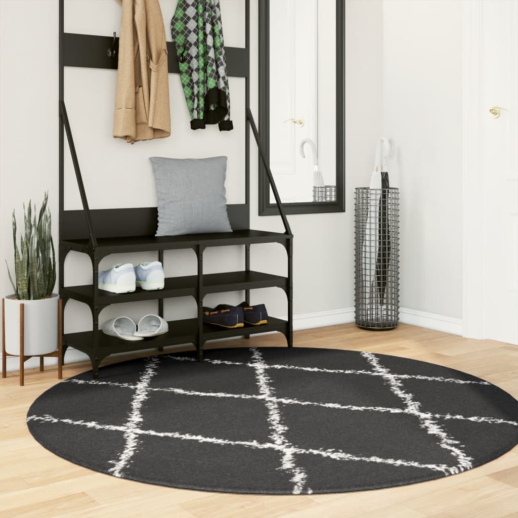 Vloerkleed shaggy hoogpolig modern Ø 160 cm zwart en crème