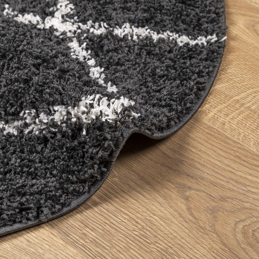 Vloerkleed PAMPLONA shaggy hoogpolig Ø 240 cm zwart en crème