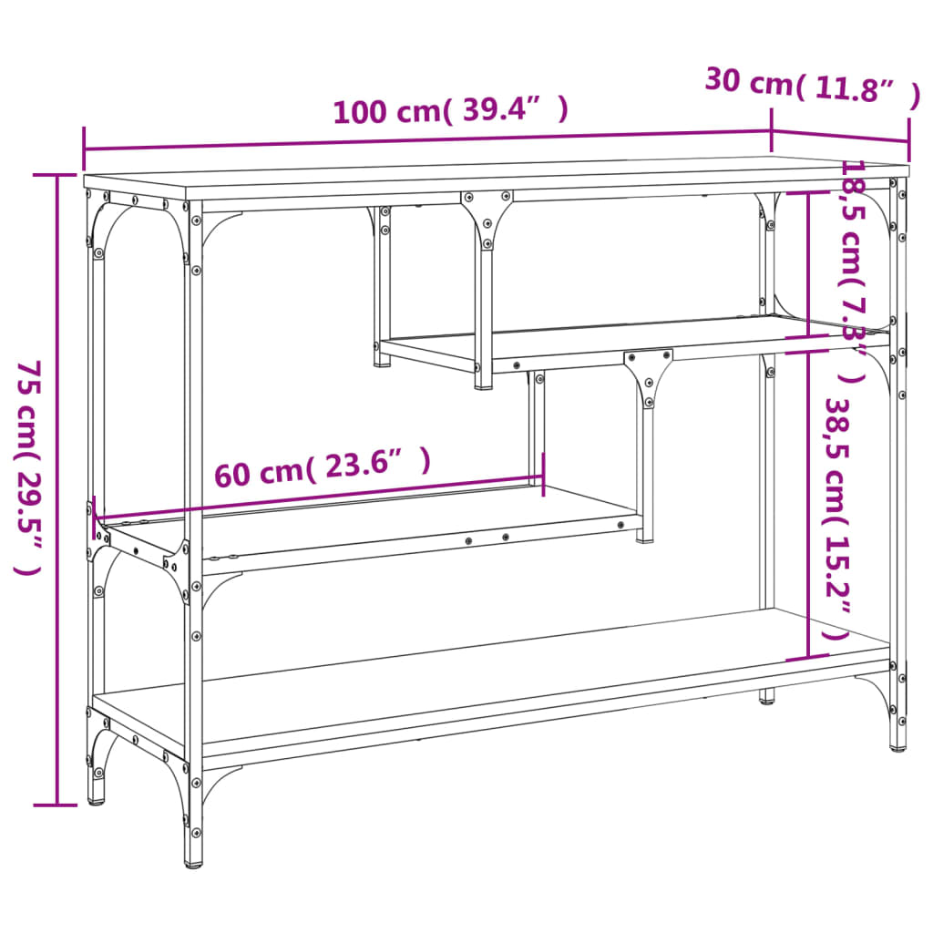 Wandtafel 100x30x75 cm bewerkt hout zwart