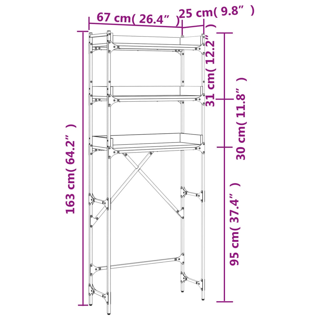 Wasmachinerek 67x25x163 cm bewerkt hout gerookt eikenkleurig