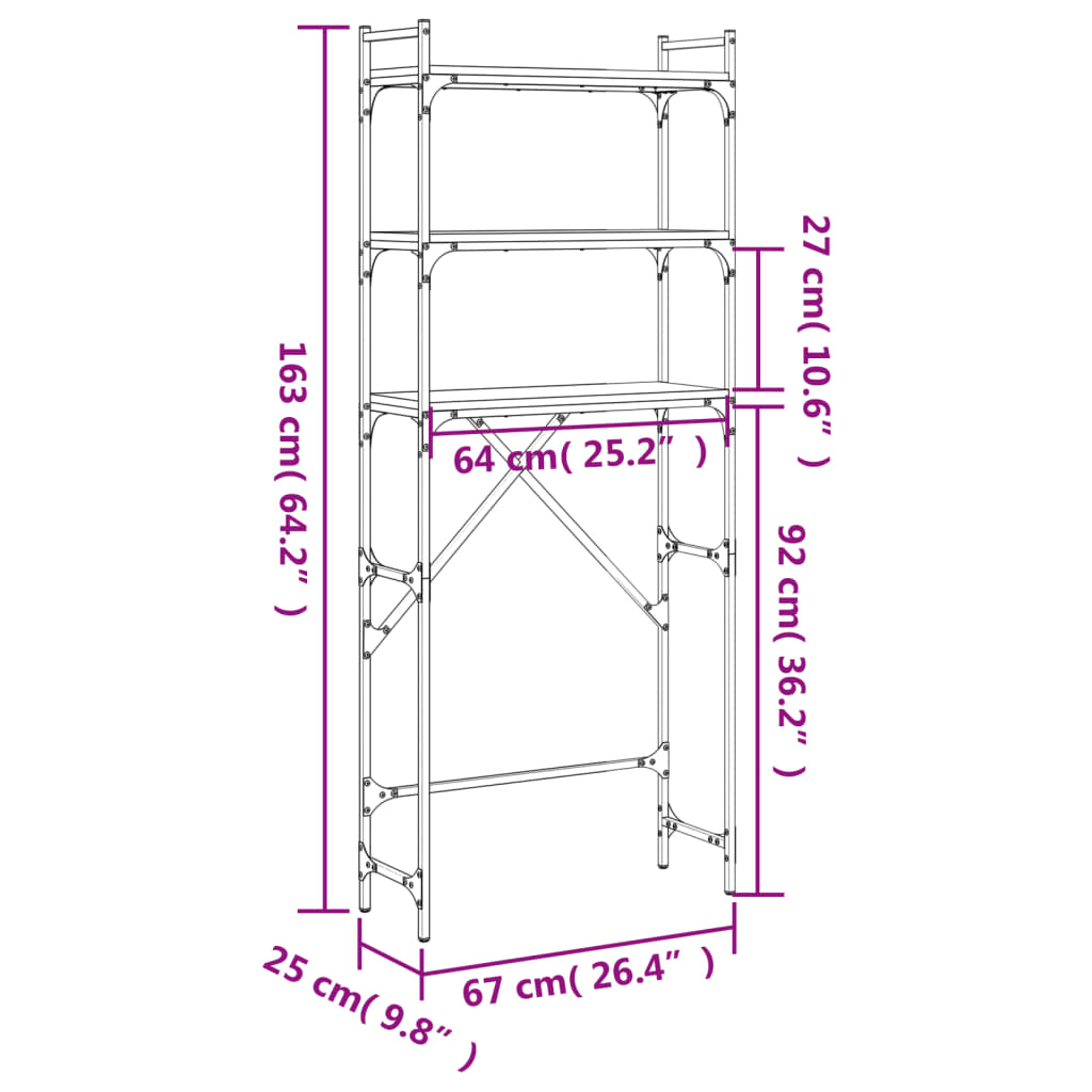 Wasmachinerek 67x25x163 cm bewerkt hout zwart