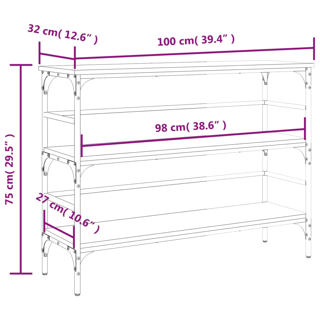 Wandtafel 100x32x75 cm bewerkt hout zwart