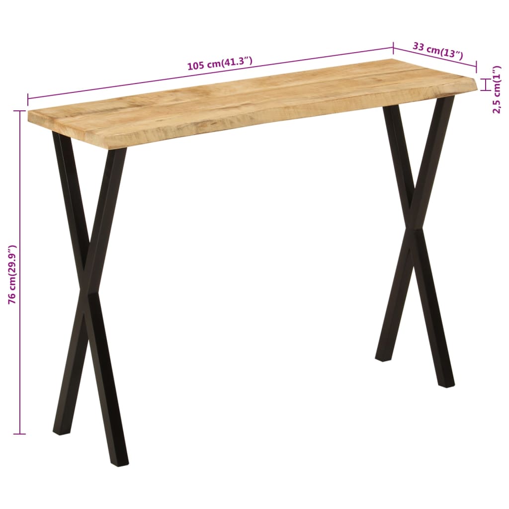 Wandtafel met natuurlijke rand 105x33x76 cm massief mangohout