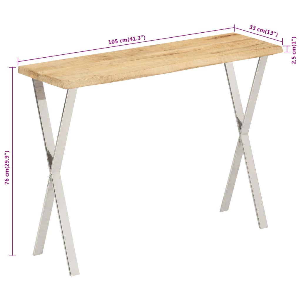 Wandtafel met natuurlijke rand 105x33x76 cm massief mangohout