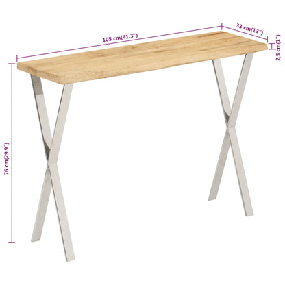 Wandtafel met natuurlijke rand 105x33x76 cm massief mangohout