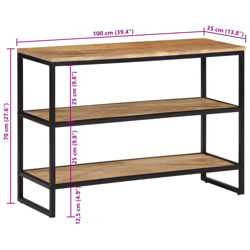 Wandtafel 100x35x70 cm massief ruw mangohout