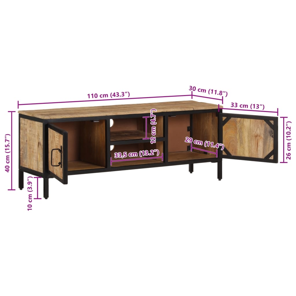 Tv-meubel 110x30x40 cm massief ruw mangohout