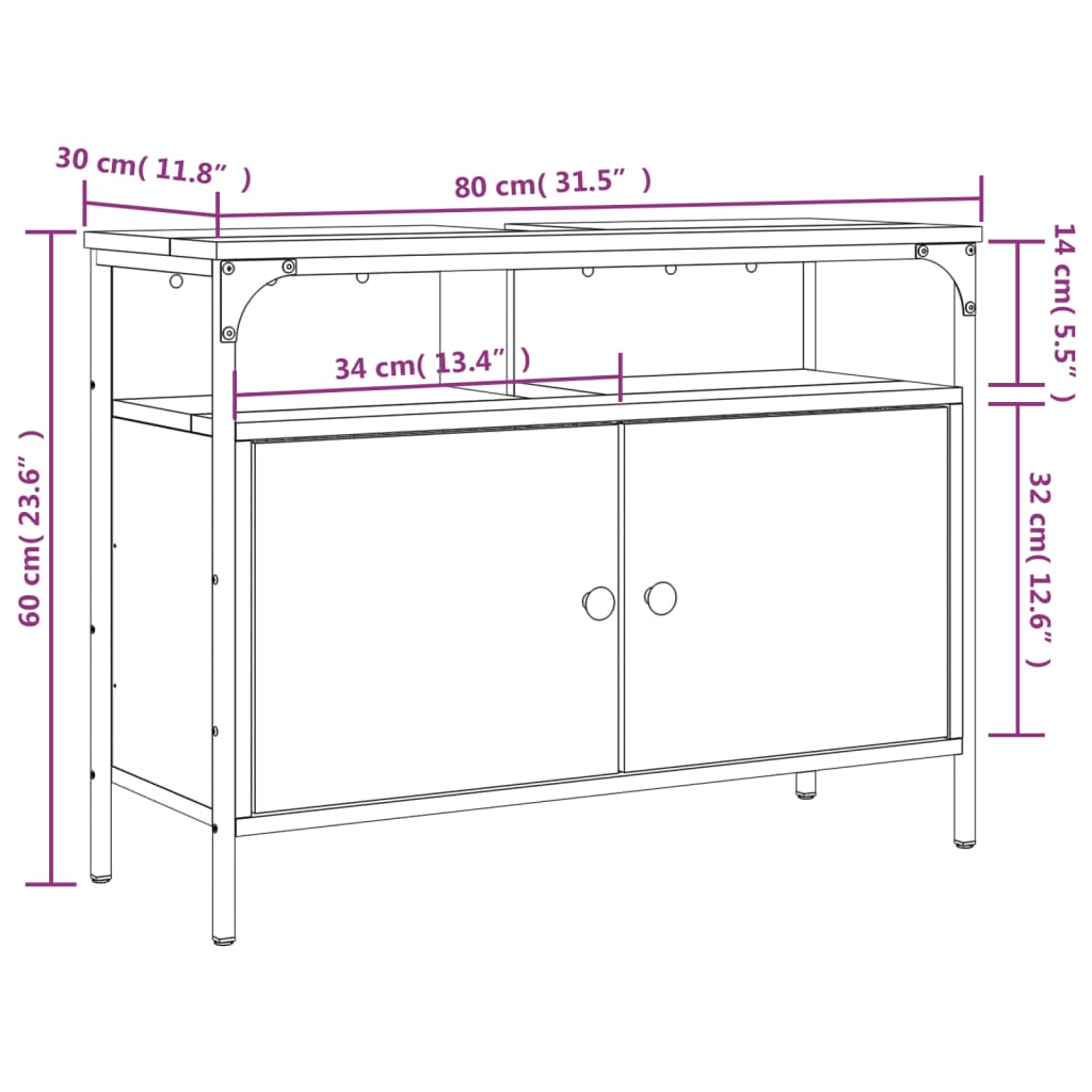 Wastafelkast 80x30x60 cm bewerkt hout bruin eikenkleurig