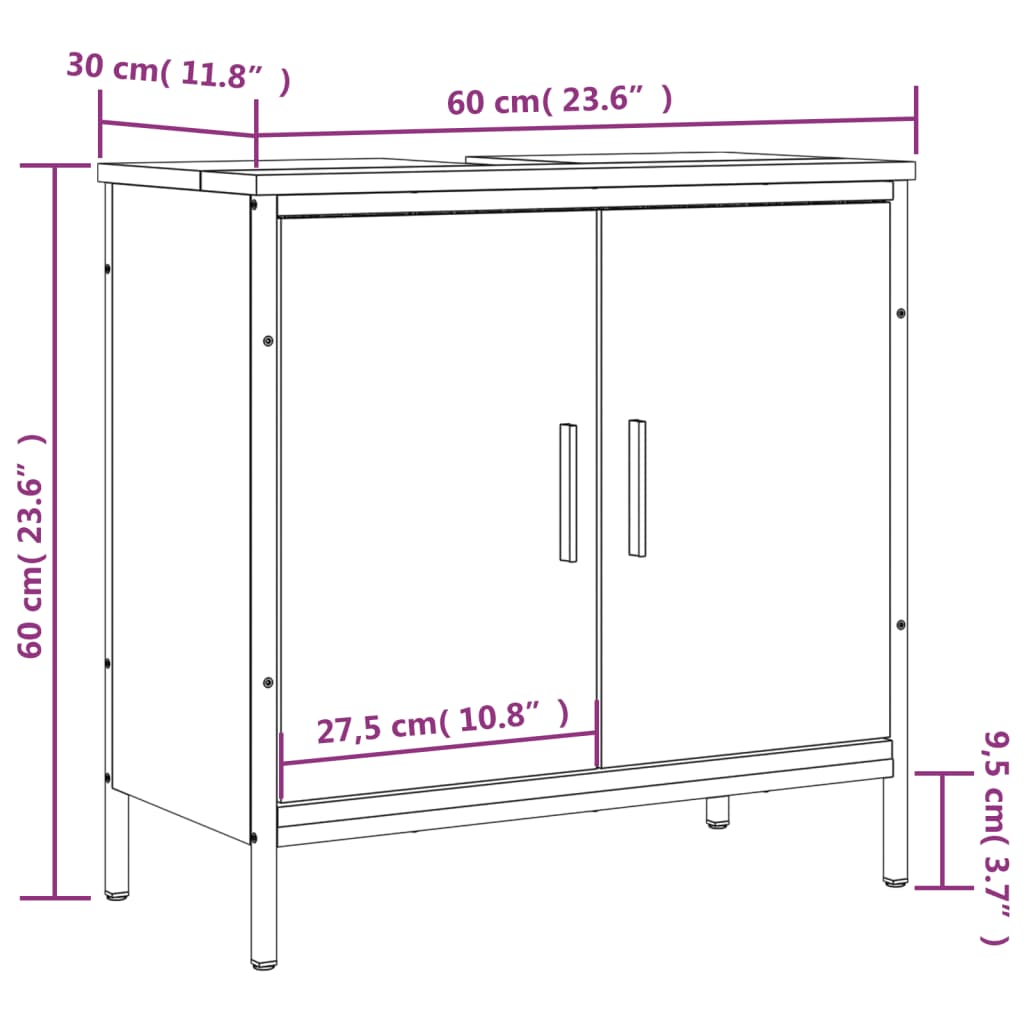 Wastafelkast 60x30x60 cm bewerkt hout bruin eikenkleurig