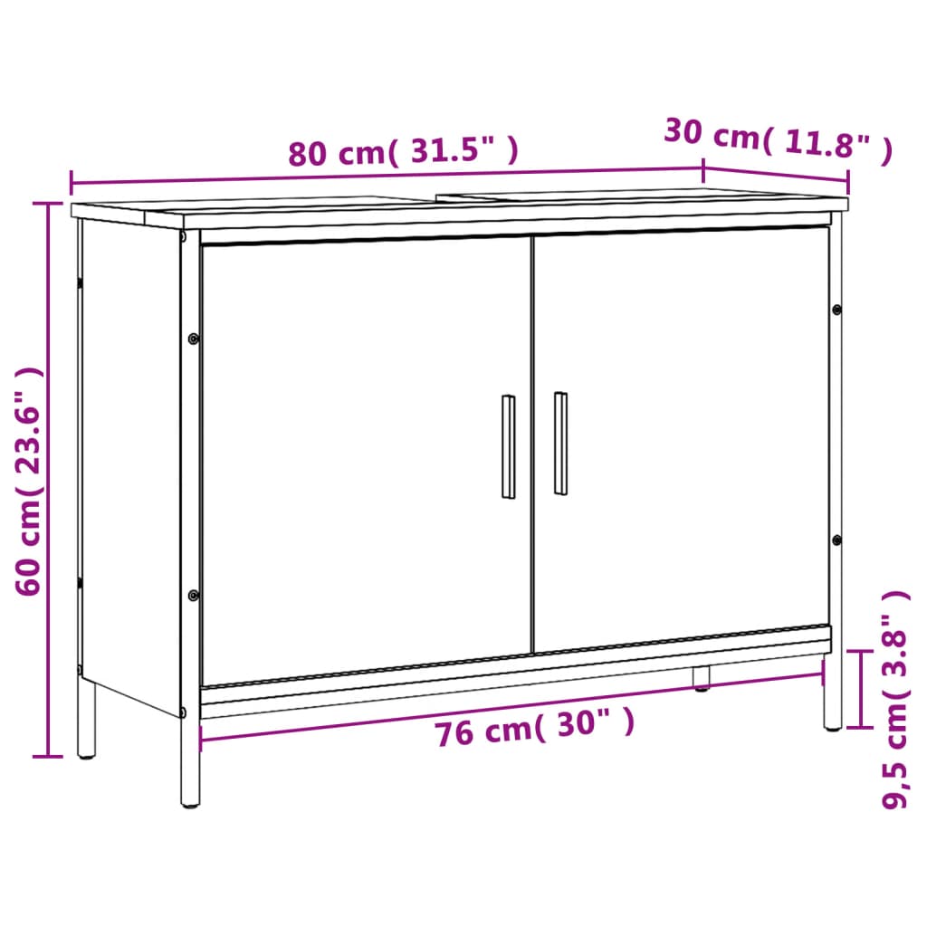 Wastafelkast 80x30x60 cm bewerkt hout zwart