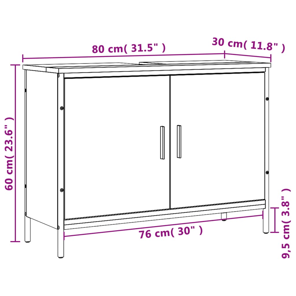 Wastafelkast 80x30x60 cm bewerkt hout sonoma eikenkleurig