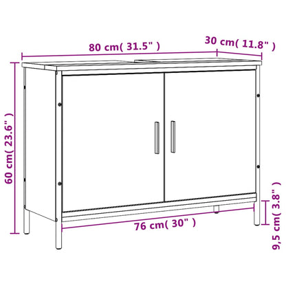 Wastafelkast 80x30x60 cm bewerkt hout grijs sonoma eikenkleurig