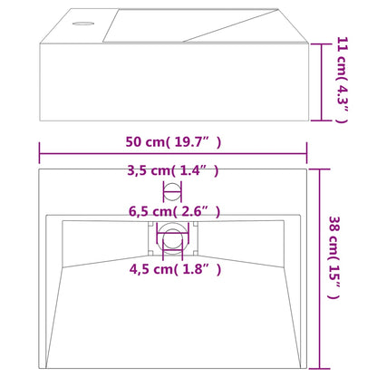 Wastafel 50x38x11 cm gegoten mineraal/marmer matzwart