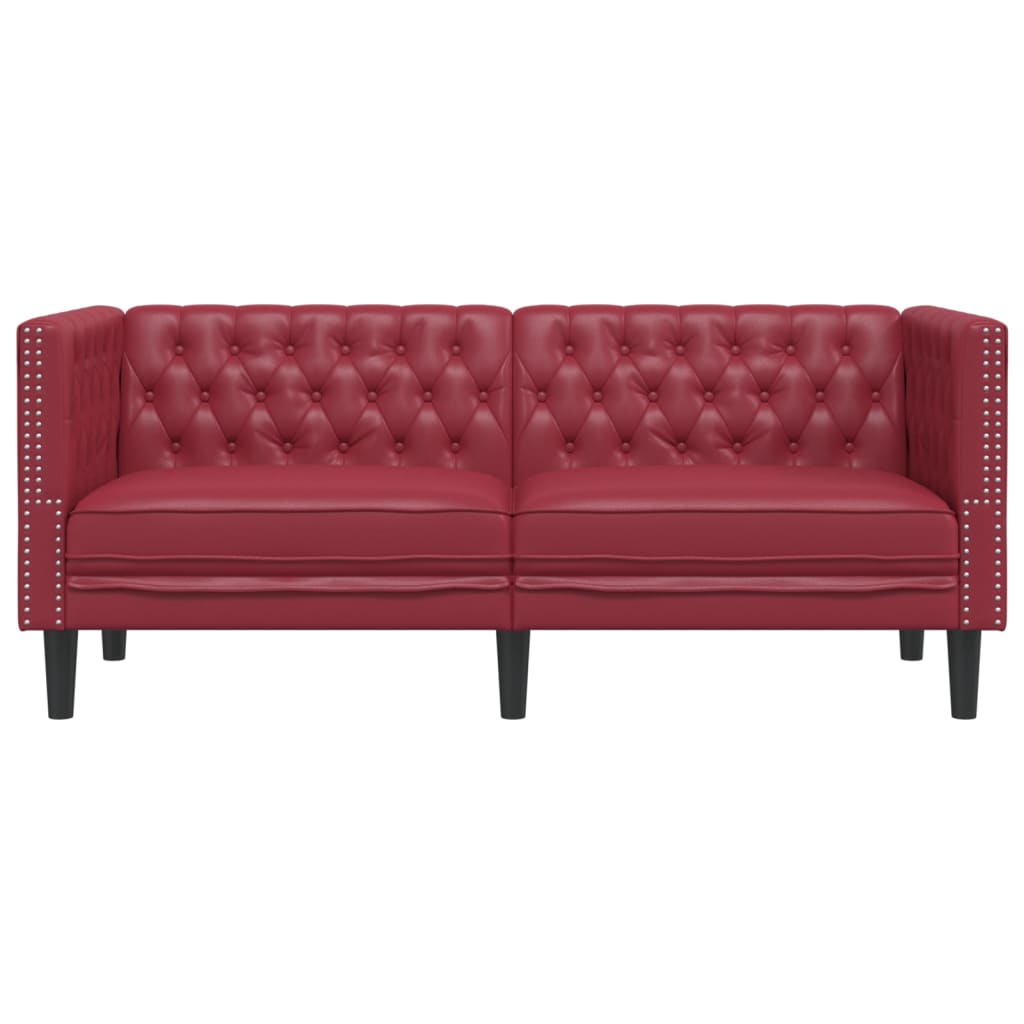 Tweezitsbank Chesterfield-stijl kunstleer wijnrood