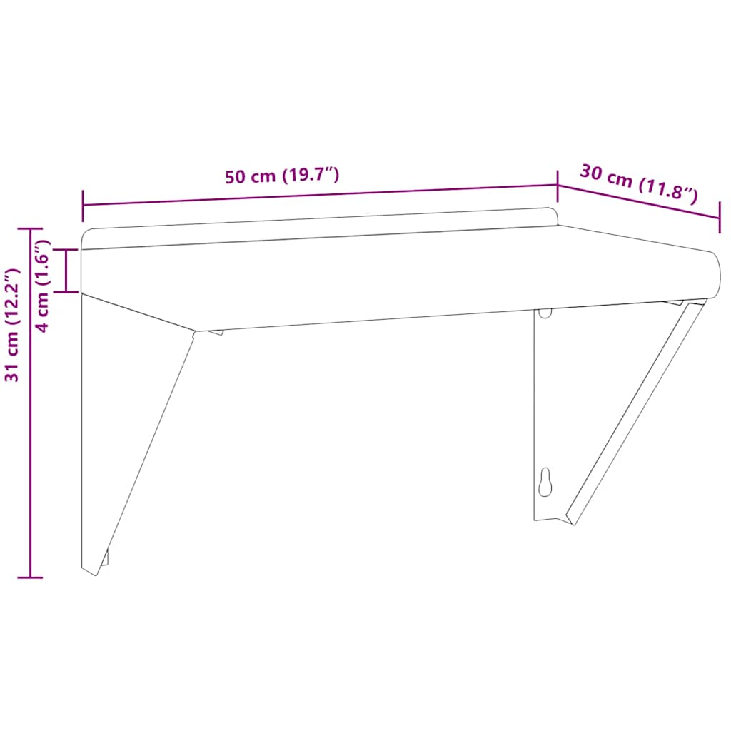 Wandschap 50x30x31 cm roestvrijstaal zilverkleurig