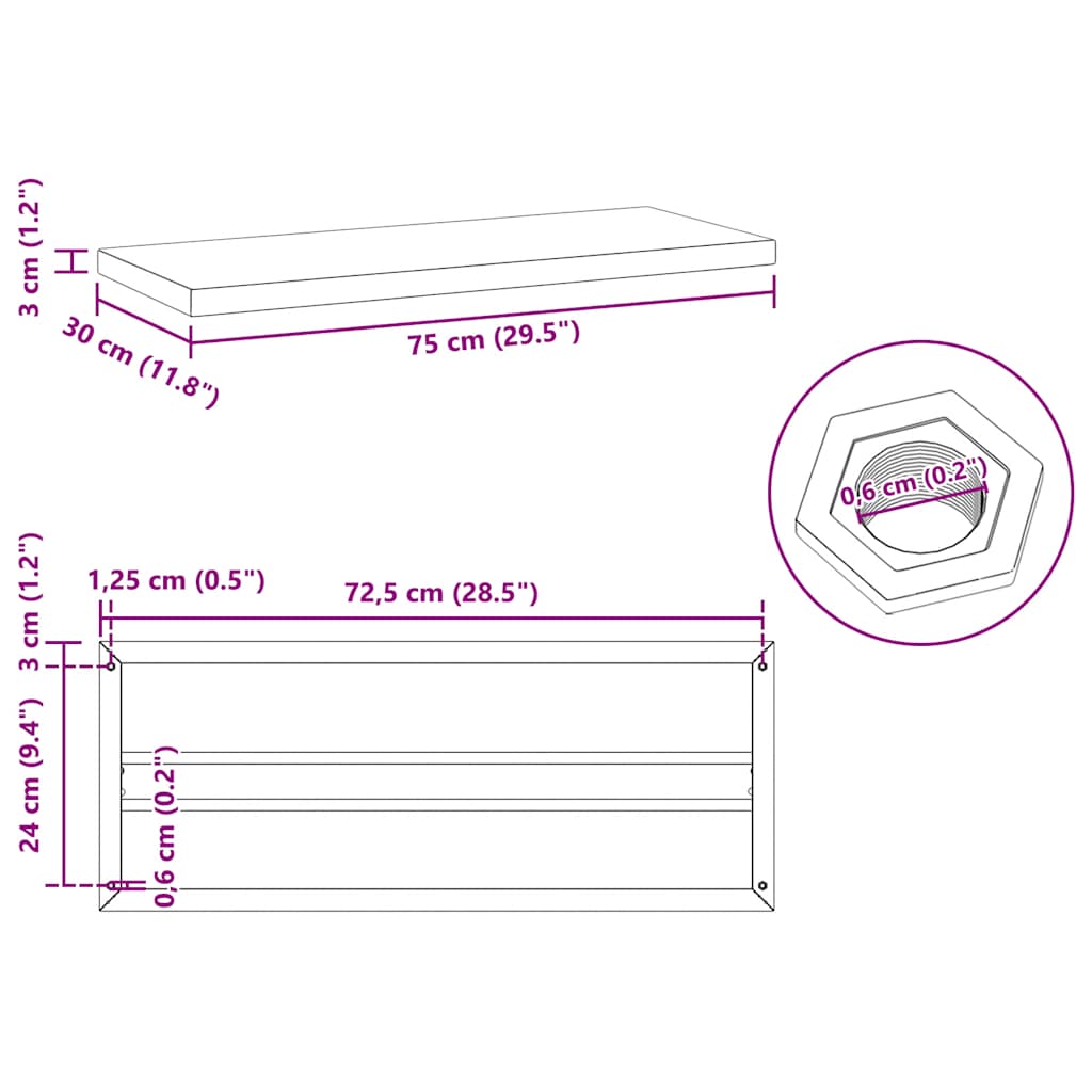 Wandschappen 2 st 75x30x3 cm roestvrijstaal zilverkleurig