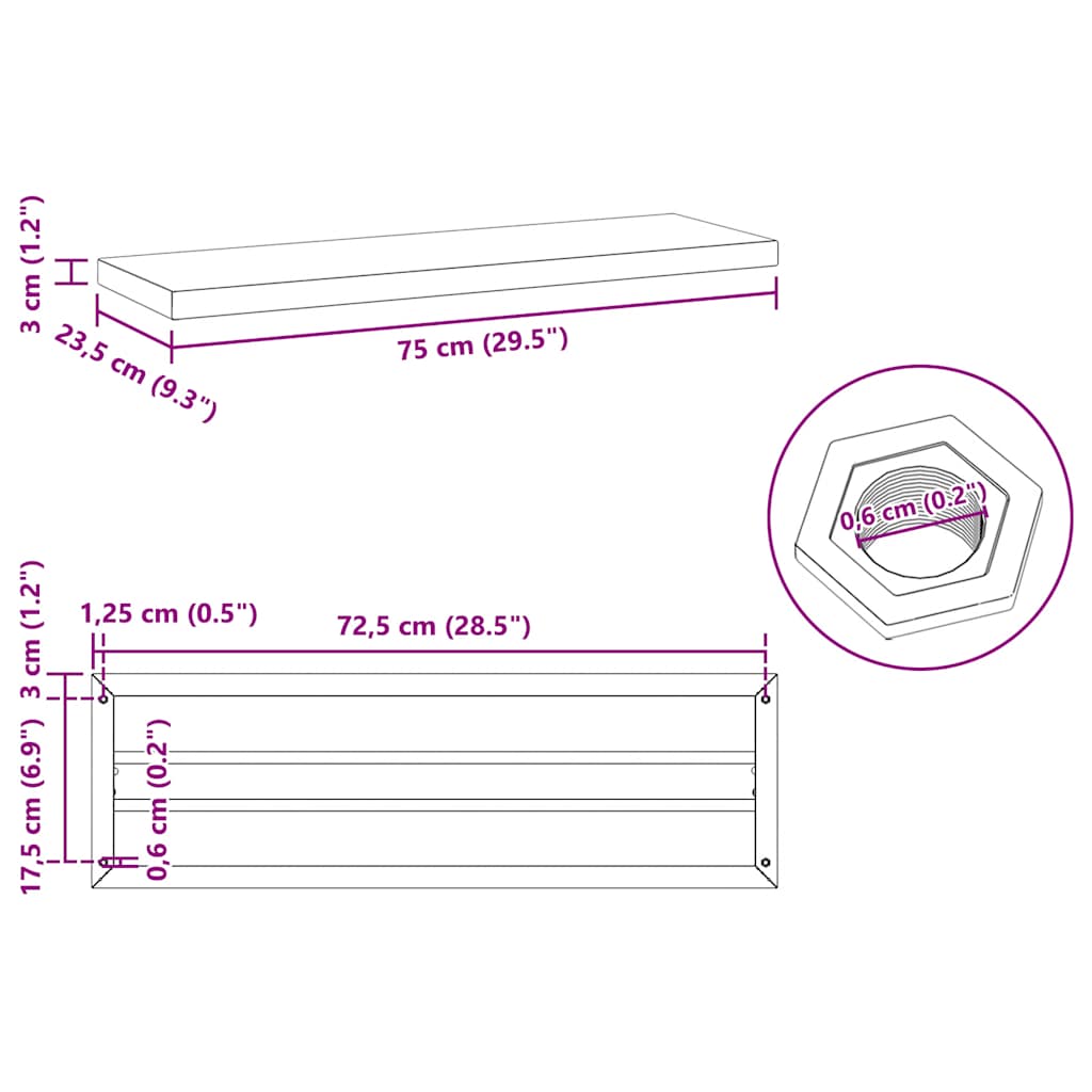 Wandschappen 2 st 75x23,5x3 cm roestvrijstaal zilverkleurig